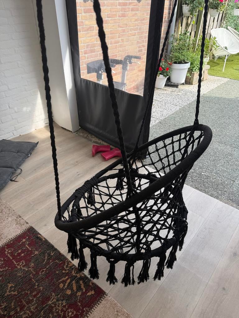 Zwarte hangstoel van macramé, Zwart, Ophalen of Verzenden, Zo goed als nieuw, Eén