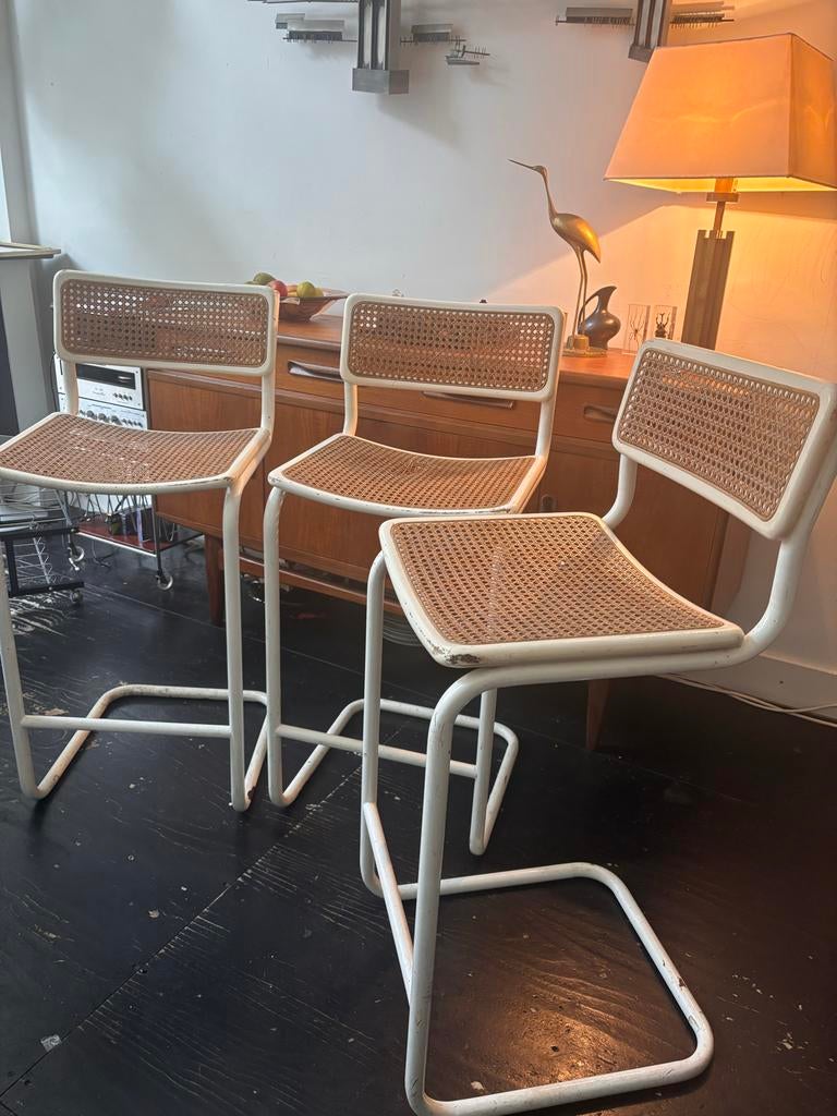 3x Vintage Cesca barstoelen van Marcel Breuer, Ophalen, Gebruikt, Wit, Drie