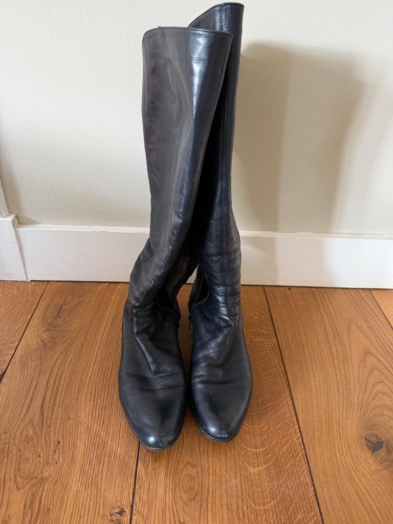 Zgan leren laarzen, donkerblauw, mt 42, Hoge laarzen, Blauw, Ophalen of Verzenden, Zo goed als nieuw