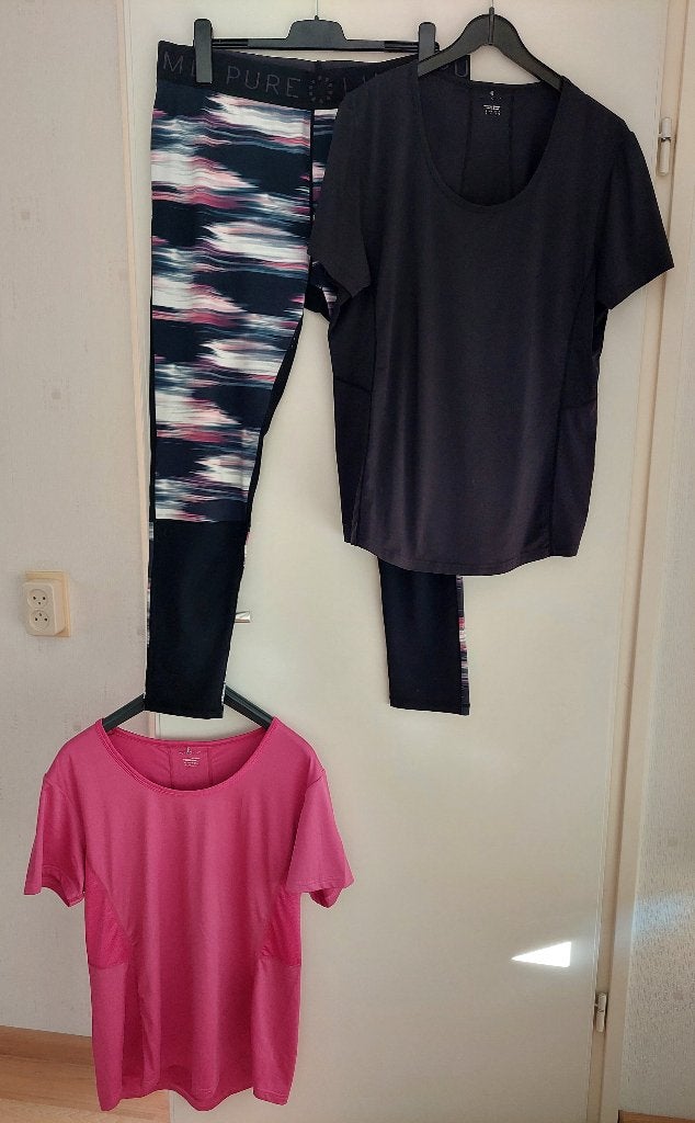 Pure Lime sportset met sportlegging en twee sportshirts, Meerkleurig, Maat 46/48 (XL) of groter, Fitness of Aerobics, Gedragen