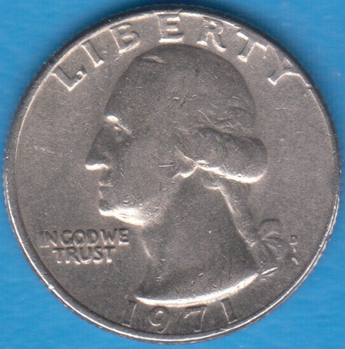 USA Quarter Dollar 1971 D Washington, KM# 164a in munthouder, Ophalen of Verzenden, Noord-Amerika, Losse munt