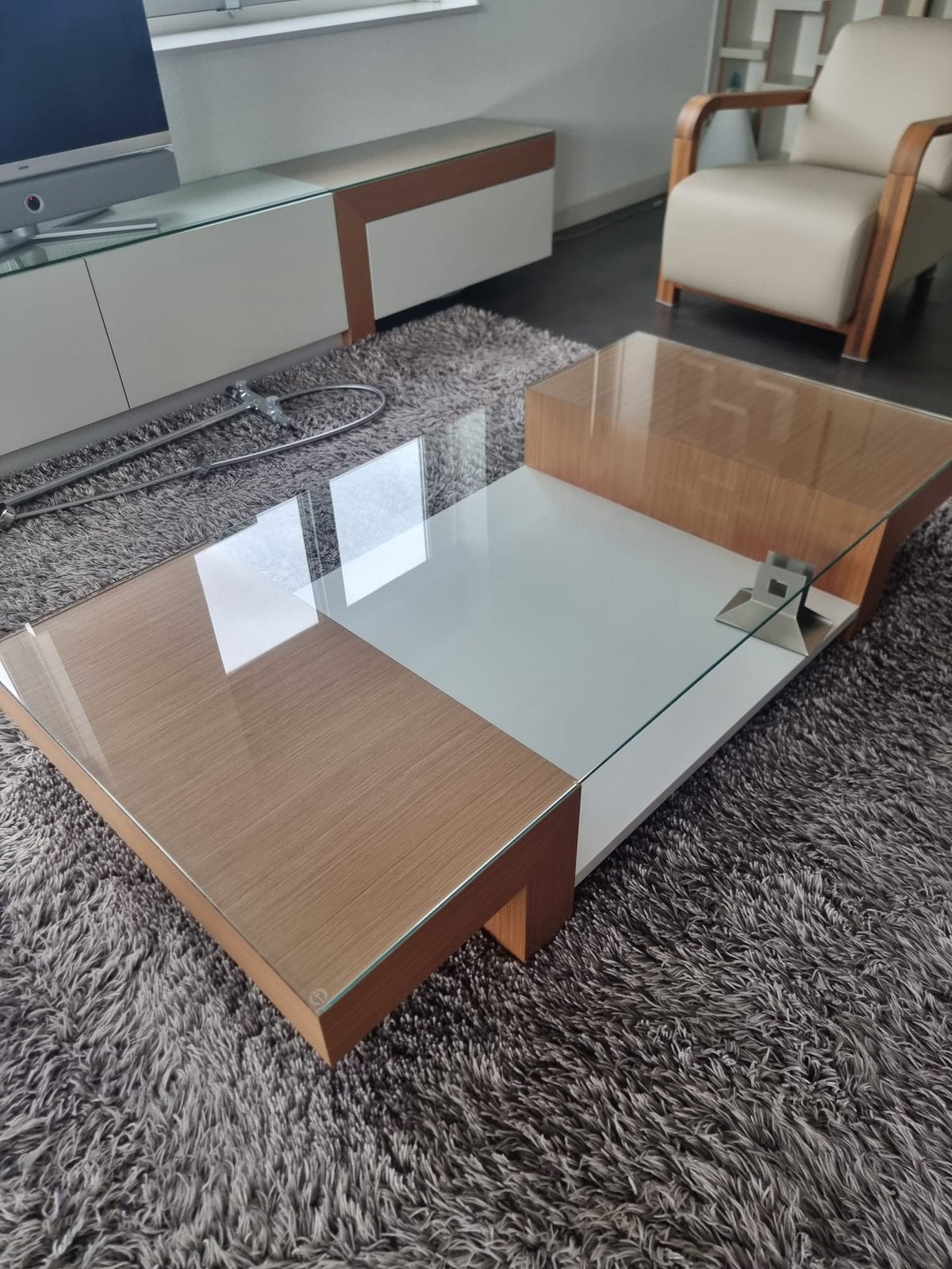 Salontafel hout met glasplaat, Ophalen, Gebruikt, Vierkant
