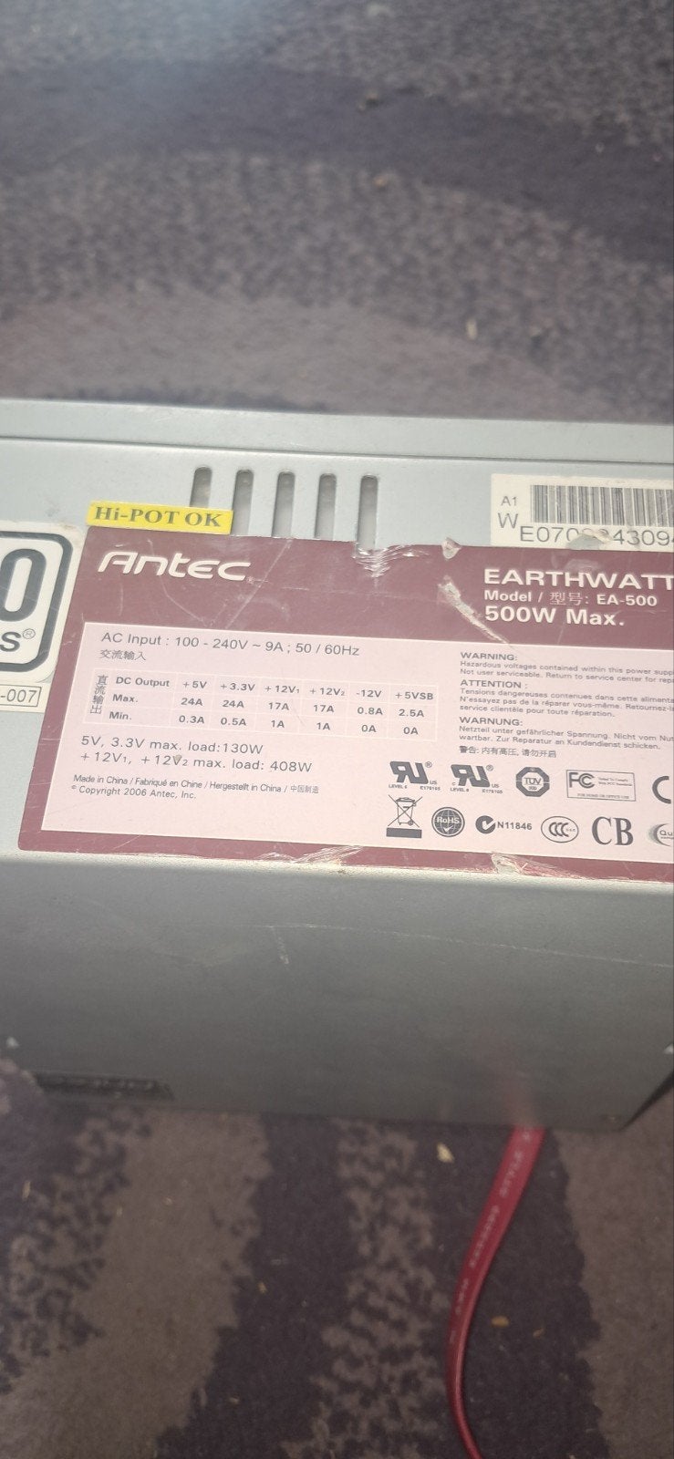 Antec EarthWatts EA-500 500W Voeding, Computers en Software, Ophalen of Verzenden, Gebruikt
