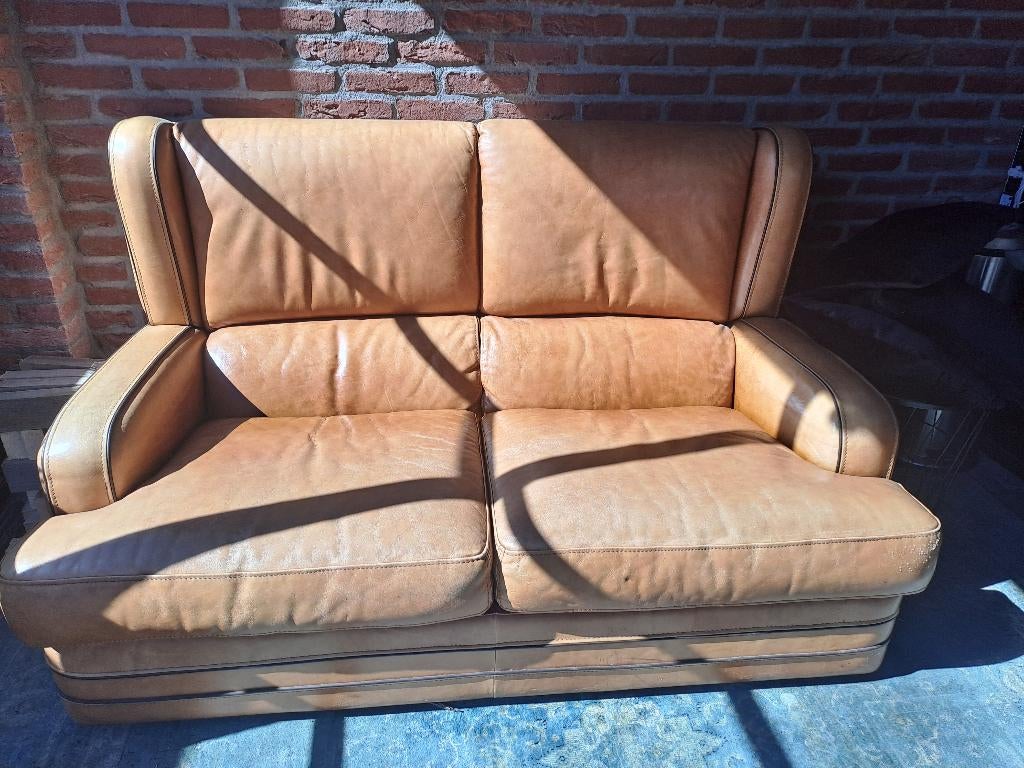 Leren bank 2 zits, Ophalen, Gebruikt, 150 tot 200 cm, Tweepersoons