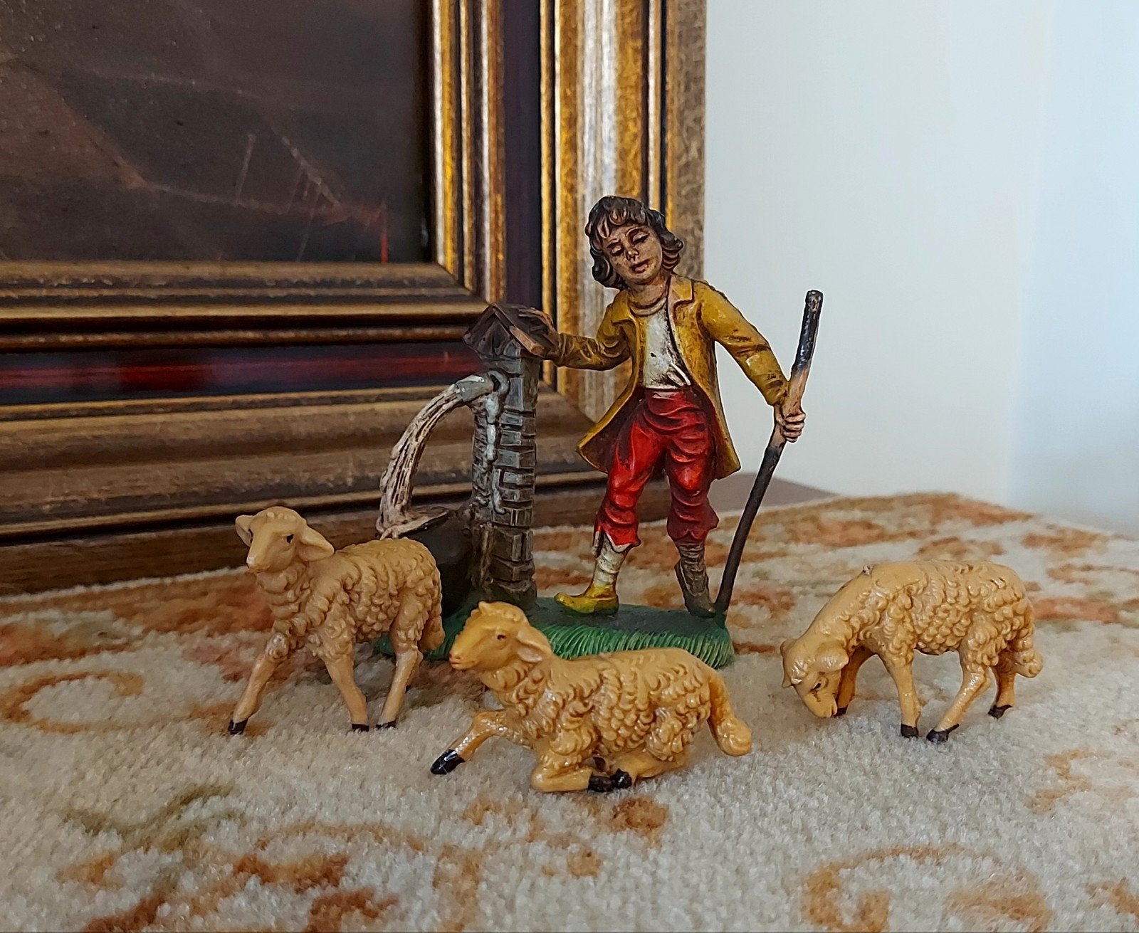 herder met schaapjes uit oude Italiaanse kerstgroep, Ophalen of Verzenden