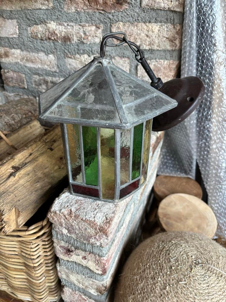 Art Deco Glas-in-lood Lamp - Hoogte 20 cm, Ophalen of Verzenden