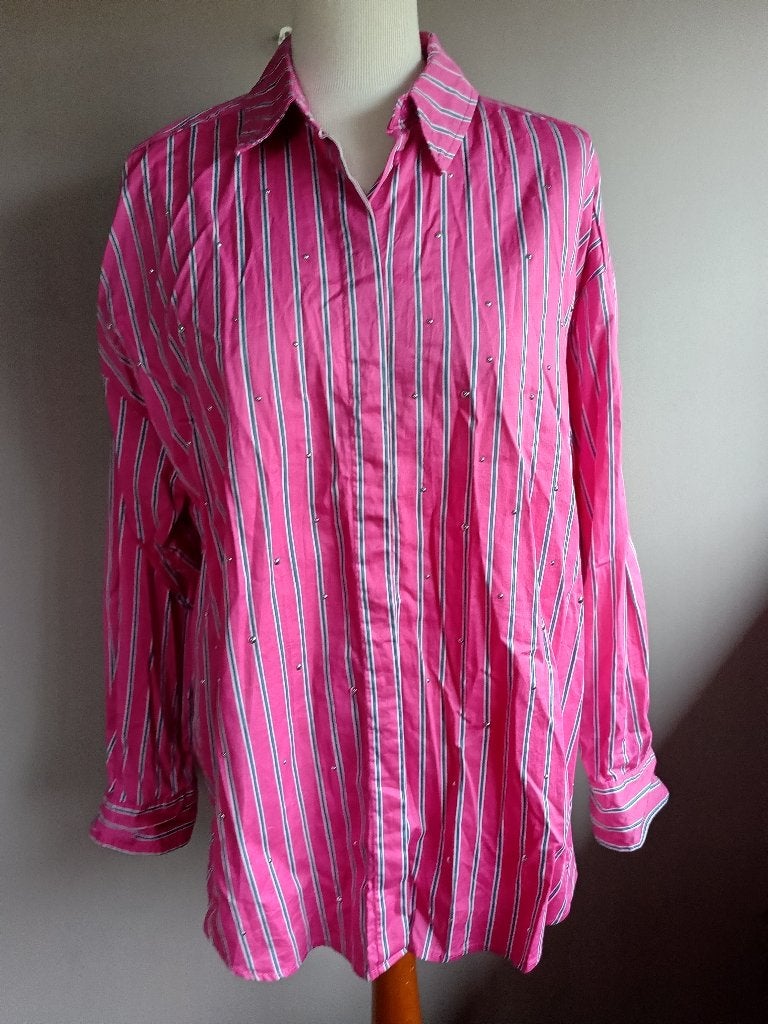 Nieuwe roze stretch blouse streepje/studs van Shoeby, M/L, Maat 38/40 (M), Nieuw, Ophalen of Verzenden, Shoeby