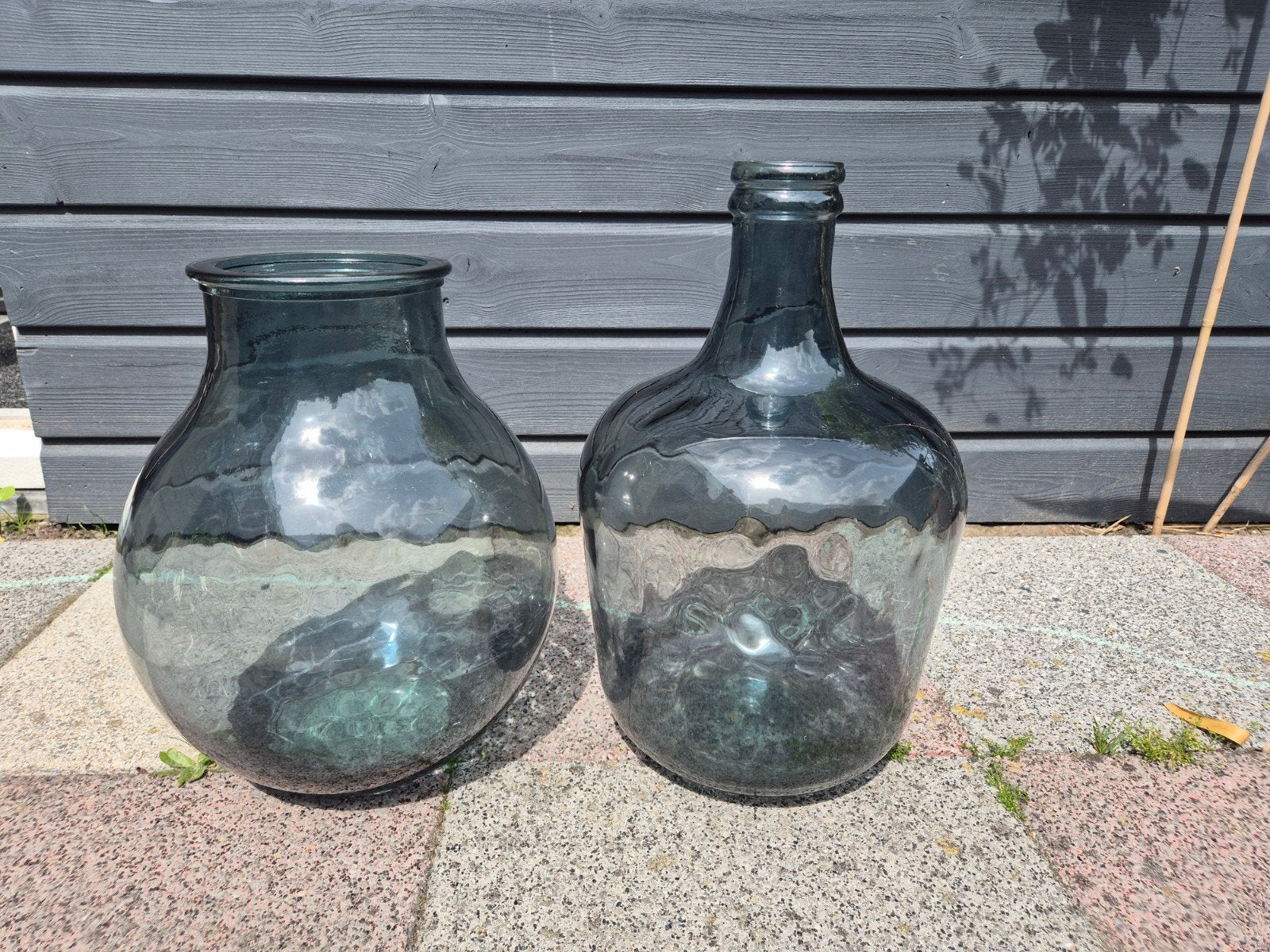 Grote glazen vaas en fles - blauw getint, Ophalen