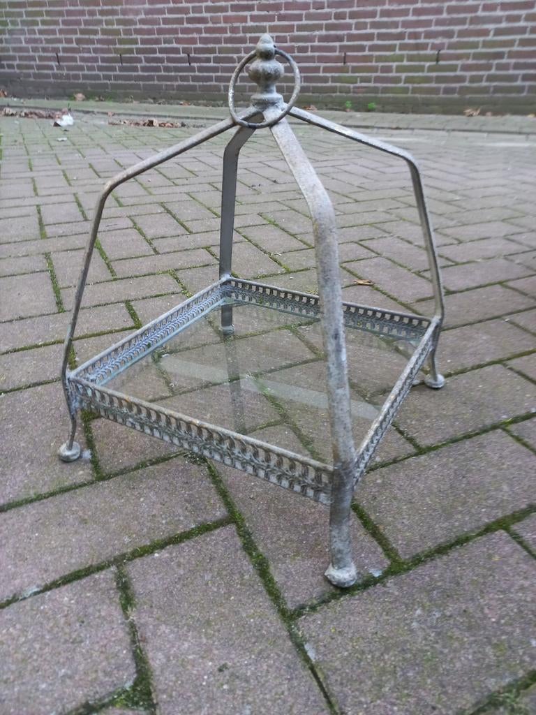Decoratieve metalen standaard met glazen plaat, Ophalen of Verzenden