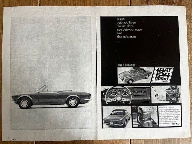 Fiat 124 Sport Spider originele advertentie 1967, Ophalen of Verzenden, Gelezen, Overige merken