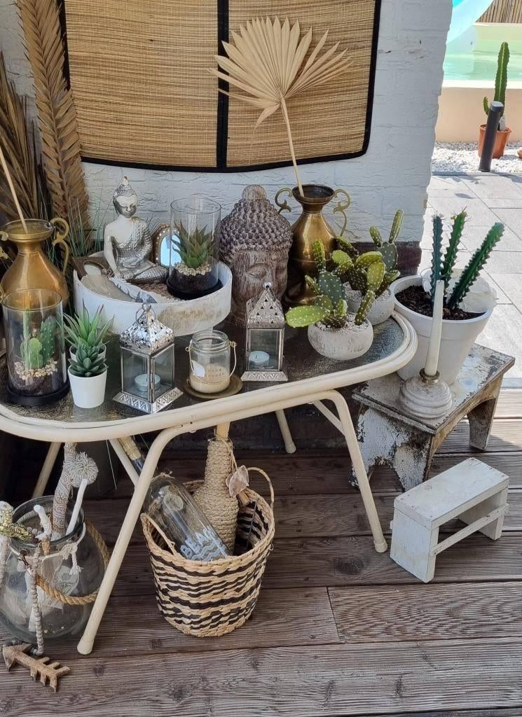 Vintage antiek glazen ( planten )  tafeltje, Ophalen, Minder dan 55 cm, Rond, Glas