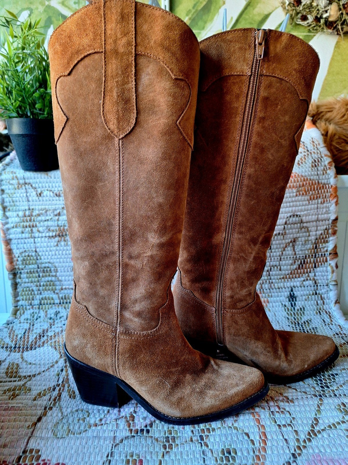 Hoge suede cowboy western laarzen red  maat 37 cognac bruin, Ophalen of Verzenden, Zo goed als nieuw, Bruin, Hoge laarzen