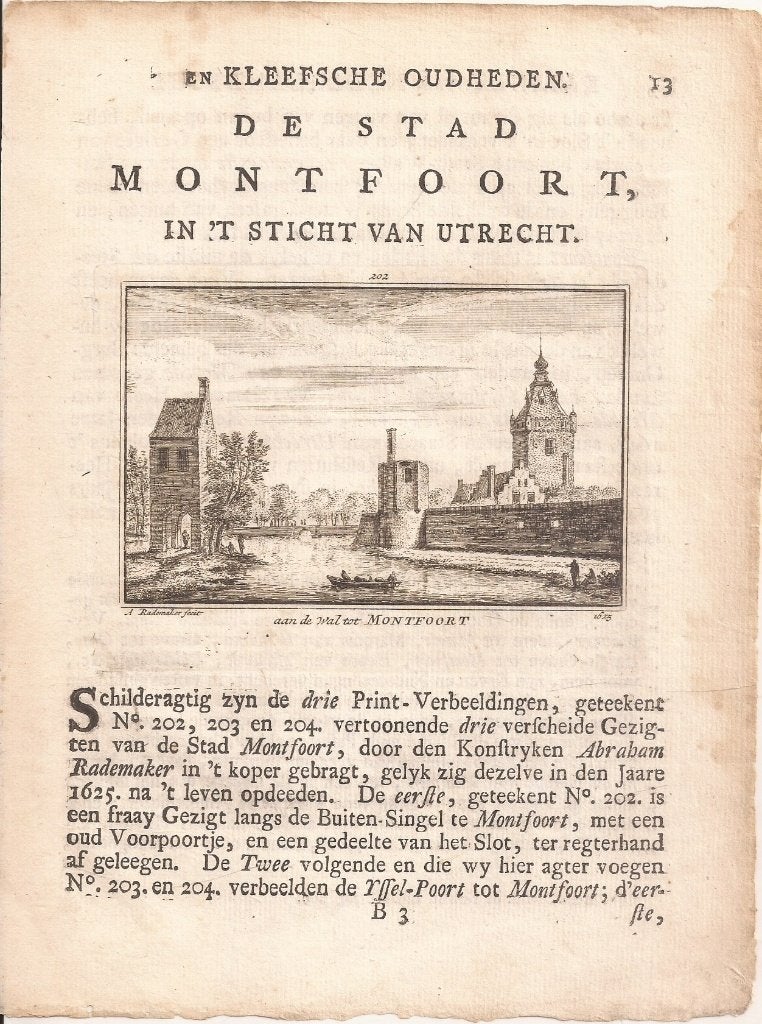 Montfoort Aan de Wal tot Montfoort 1625 Rademaker Kabinet N, Ophalen of Verzenden, 11 cm, 1700 - 1799, Gravure