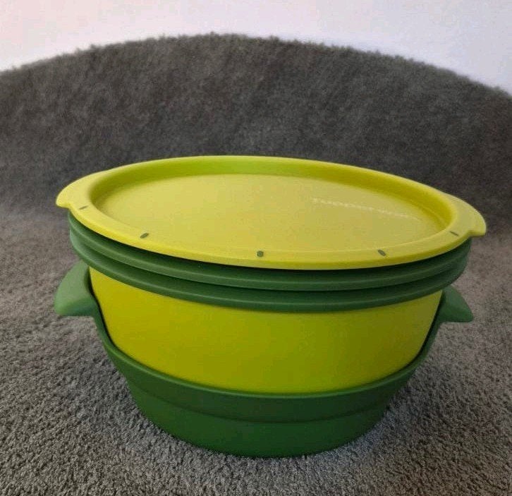 Tupperware MicroGourmet Stoompan - Groen/Geel, Ophalen, Overige typen, Zo goed als nieuw, Magnetronbestendig