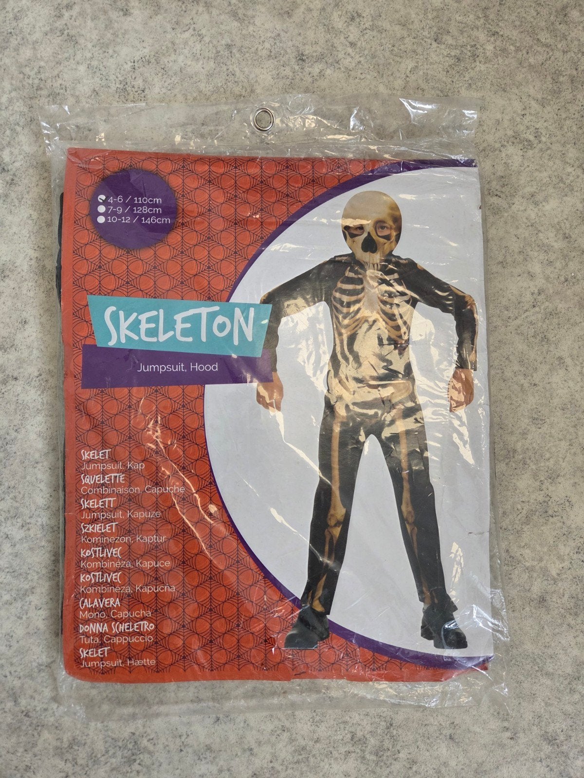 Skelettenpak Halloween Jumpsuit met capuchon,  4-6 jaar, Ophalen of Verzenden, Nieuw, 110 t/m 116, Jongen of Meisje