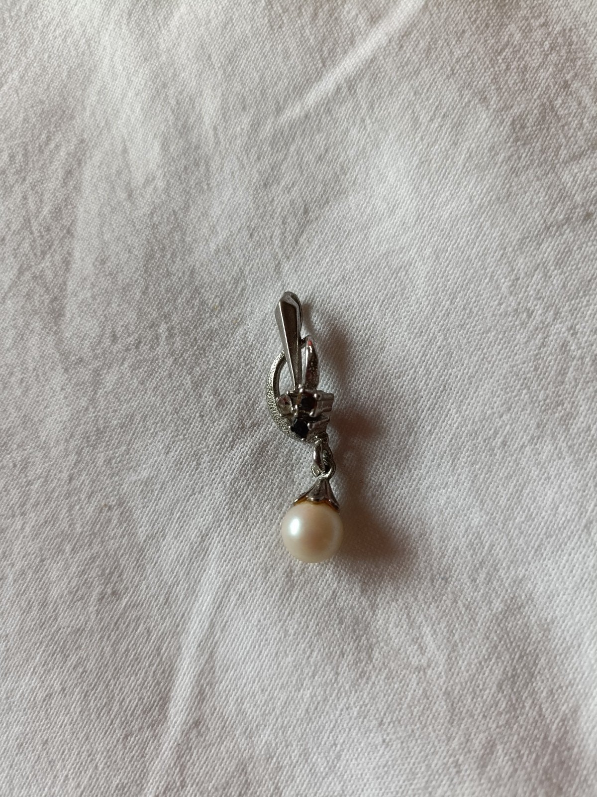 Vintage Zilveren Hanger met Parel, Granaat & Diamant, Met edelsteen, Gebruikt, Ophalen of Verzenden, Zilver