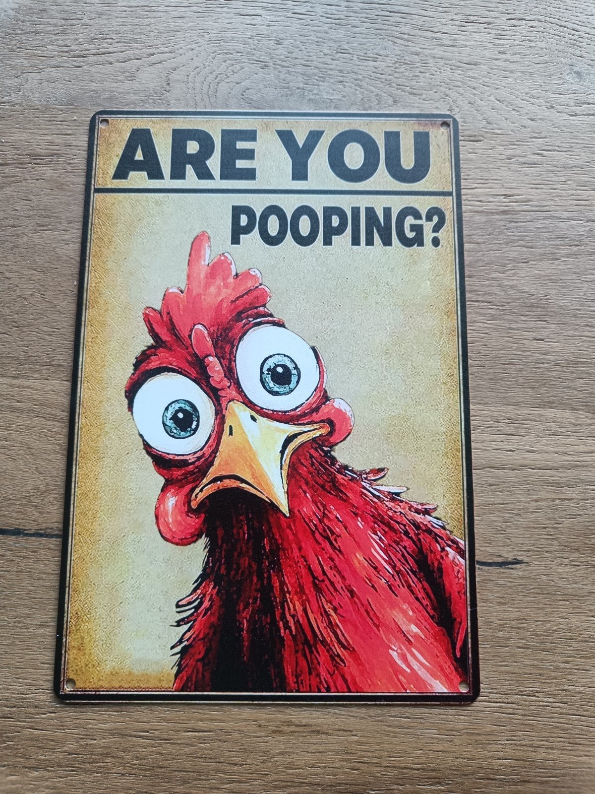 Metalen wandbordje 'Are You Pooping?' met kip, Metaal, Meerkleurig, Nieuw, Ophalen of Verzenden