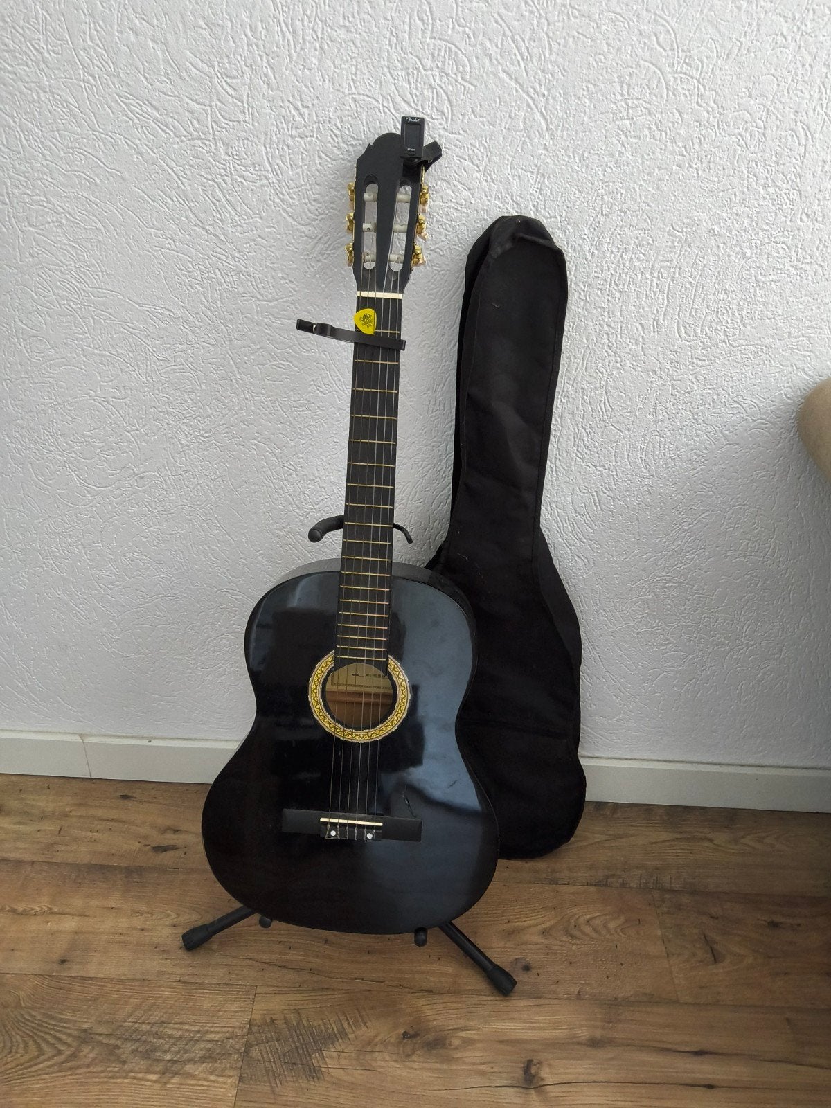 Complete zwarte klassieke/Spaanse gitaar, Ophalen, Gebruikt, Klassieke of Spaanse gitaar