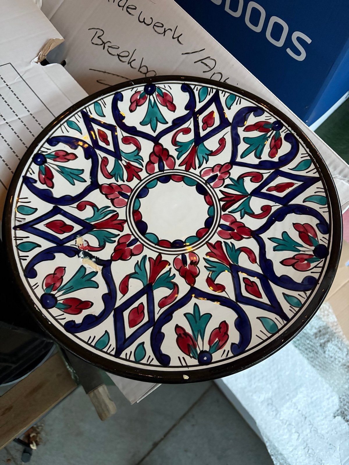 Decoratieve tunesisch schaal/bord met handgeschilderd patr, Ophalen of Verzenden