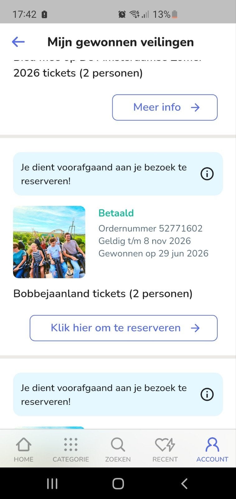 6 tickets bobbejaanland, Drie personen of meer, Arrangement, Ticket of Toegangskaart