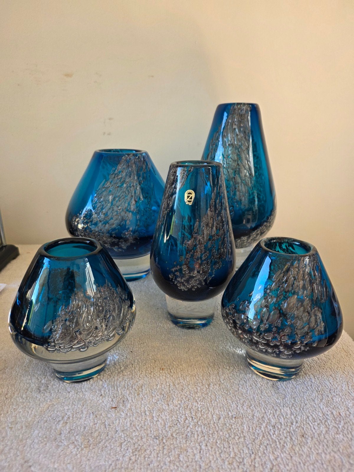 Set van 5 Zwiesel glas vazen - Blauw met bubbeldecor, Ophalen of Verzenden