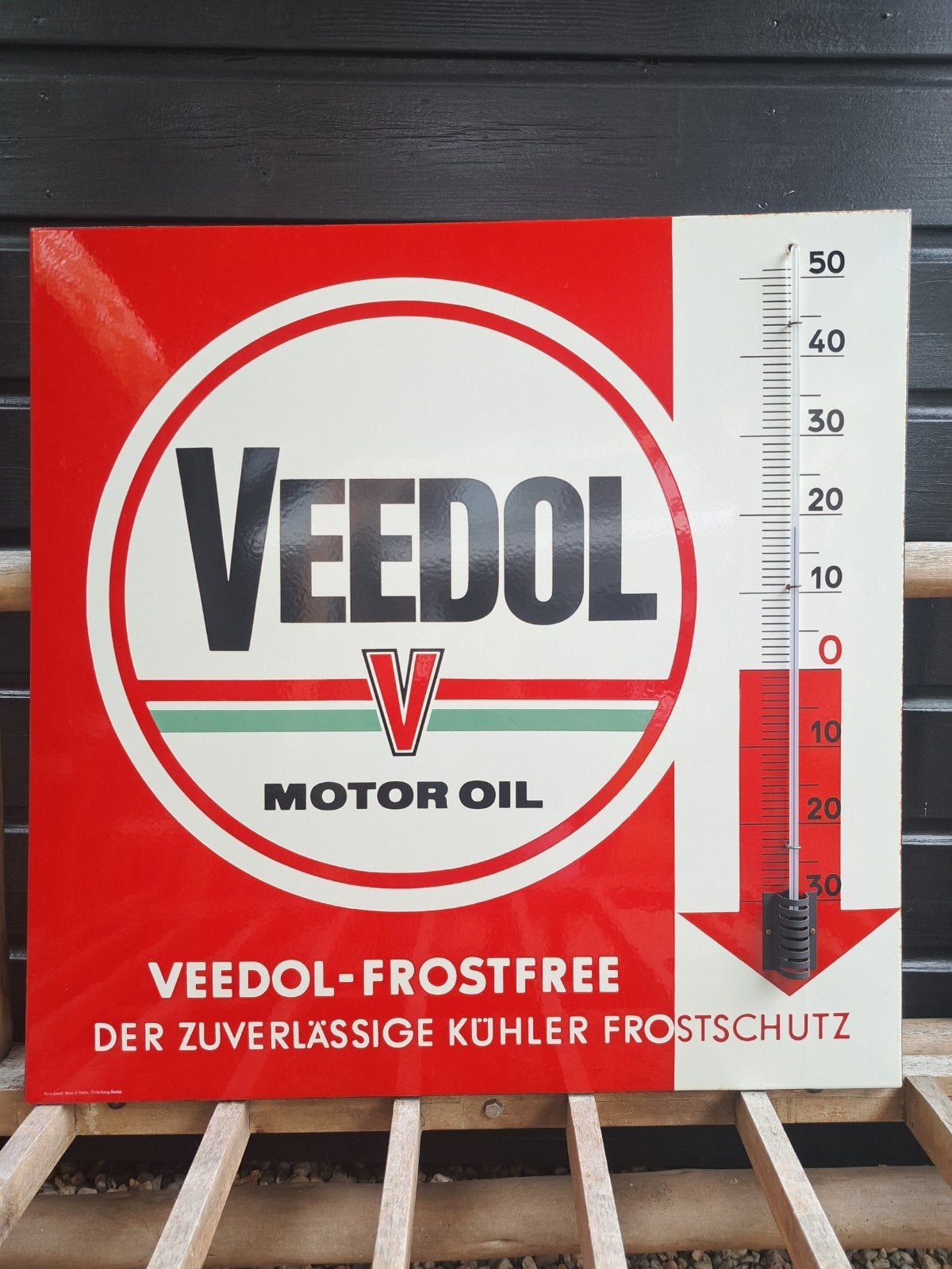 Emaille reclame emaille reclamebord Veedol thermometer, Ophalen