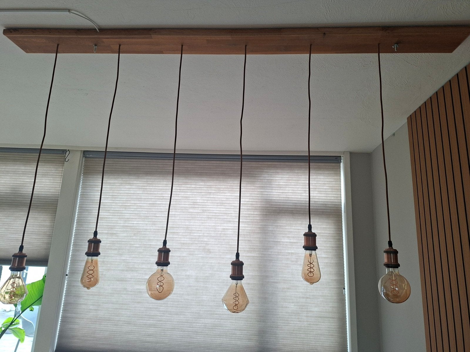 Dimbare hanglamp 150 cm met 6 Edison LED lampen, Ophalen, Gebruikt, E27 (groot), Industrieel, Modern, Landelijk