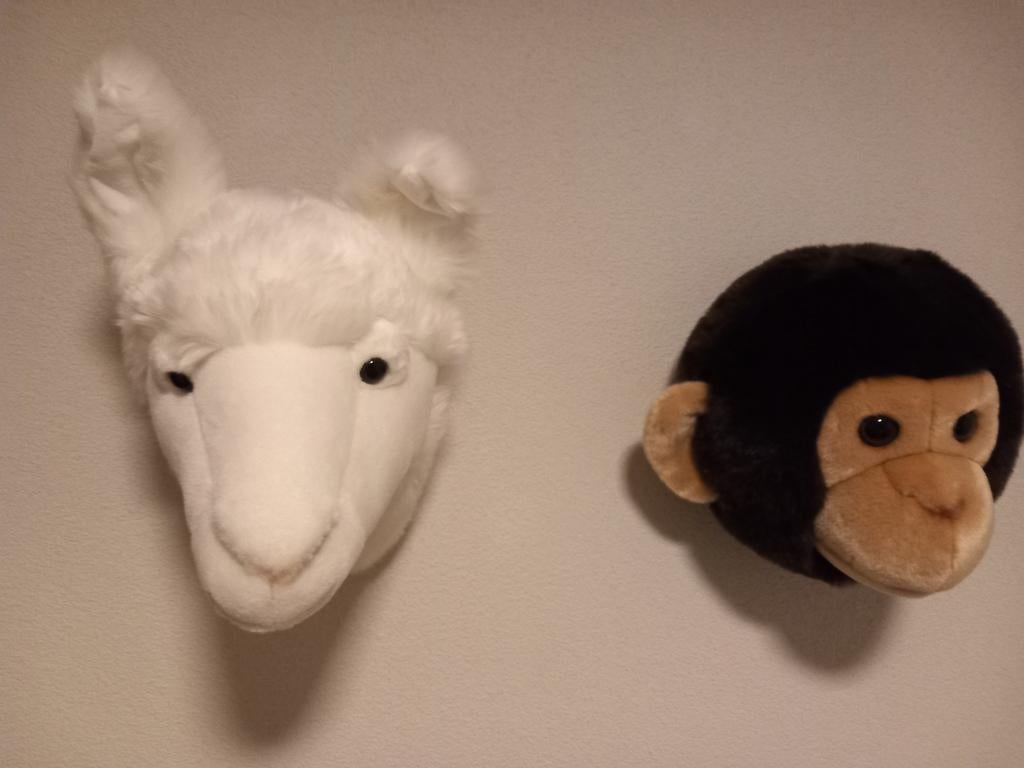 Pluche dierenkop 2 stuks . - Zo goed als nieuw, Ophalen of Verzenden, Zo goed als nieuw, Overige typen, Middelgroot (20 tot 80 cm)