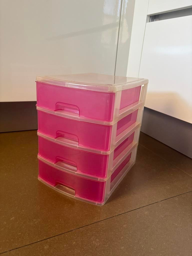 Roze kunststof ladenkastje / bureau organiser 4 lades, Ophalen of Verzenden