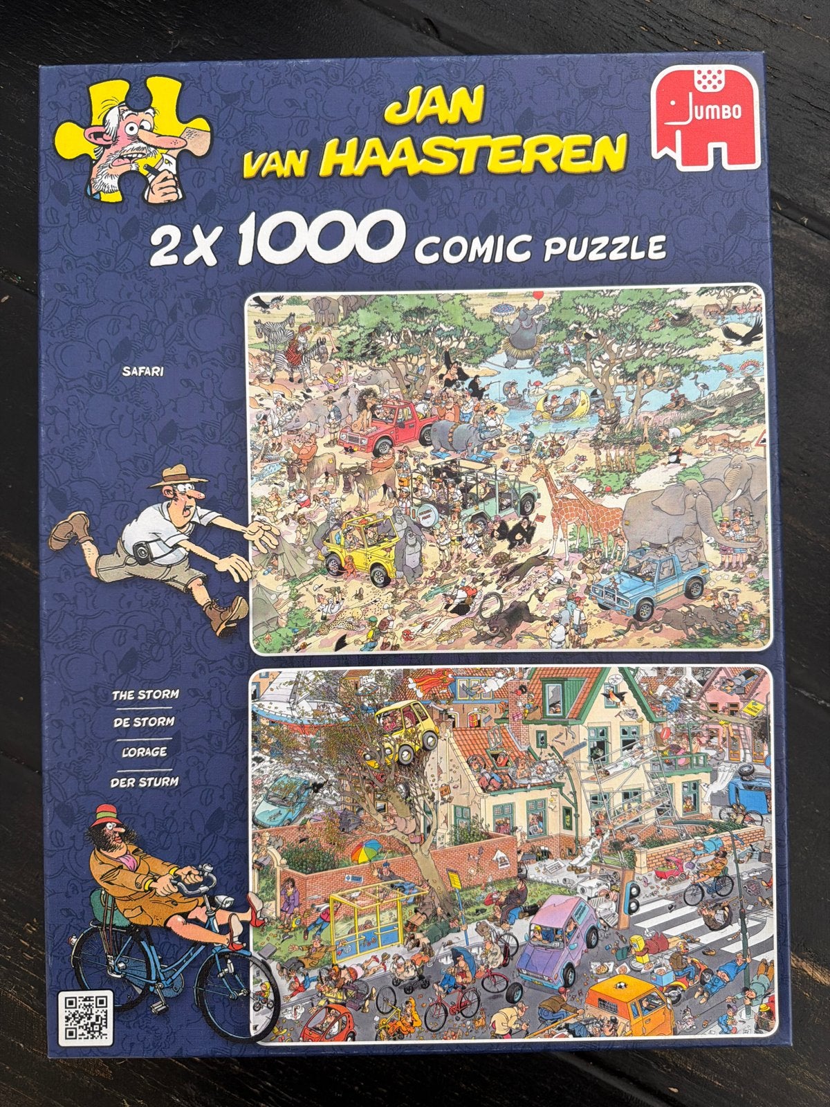 Jan van Haasteren puzzel 2x1000 stukjes - Safari & De Storm, Ophalen, 500 t/m 1500 stukjes, Zo goed als nieuw, Legpuzzel