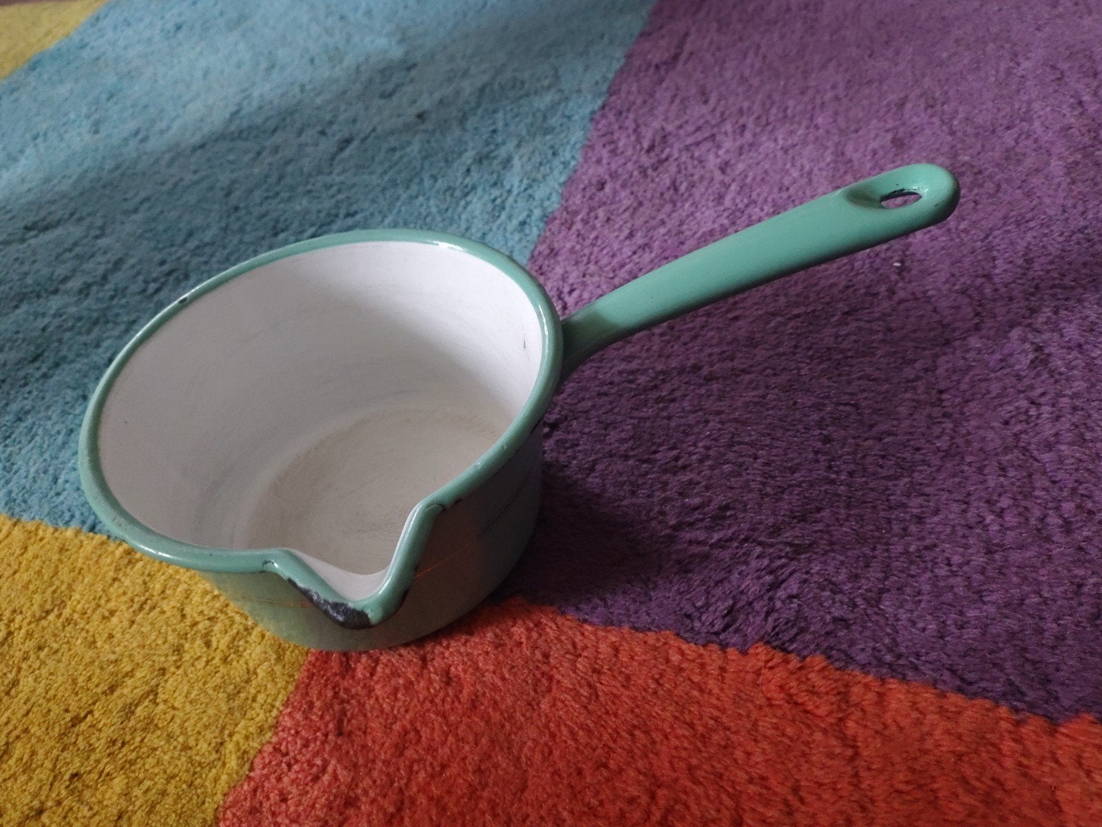 Vintage emaille sauspan - mintgroen, Antiek en Kunst, Ophalen of Verzenden