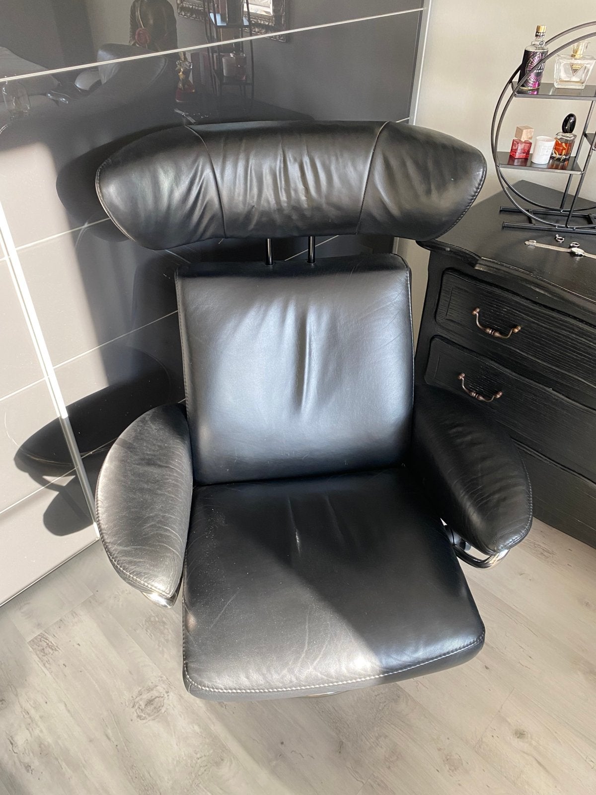 Stressless fauteuil stoel, Ophalen, Gebruikt, 75 tot 100 cm, Leer