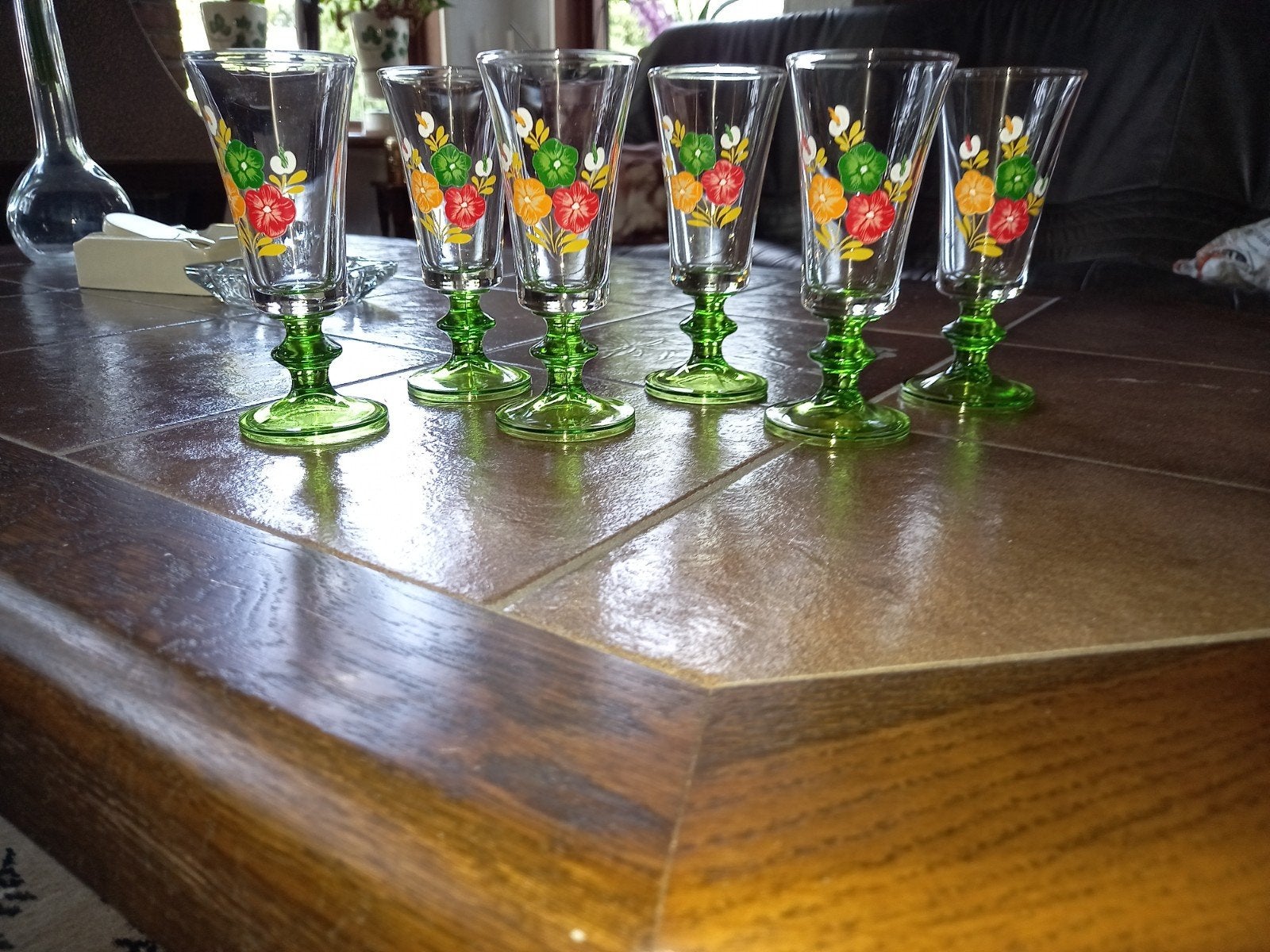Set van 6 vintage borrelglaasjes met bloemmotief, Ophalen