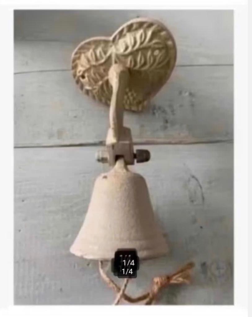 Brocante Metalen crème kleurige hart Bel, 14 cm, Ophalen of Verzenden