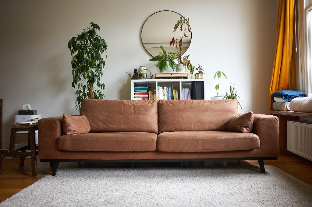 NOUS Living 3-zitsbank Torino (Wehkamp) - cognac microleer, Gebruikt, Driepersoons, 75 tot 100 cm, Rechte bank