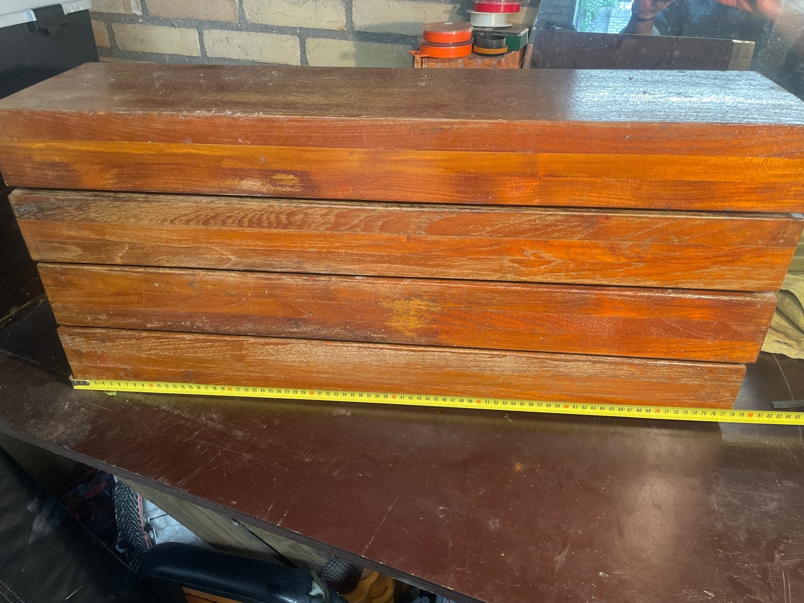 4 massieve teakhouten blokken - 80 x 20 x 5 cm, Ophalen, Gebruikt, Overige typen, 50 mm of meer