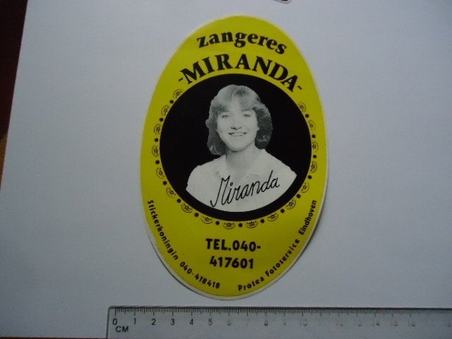 sticker Jaren 70 80 MIRANDA Zangeres eindhoven artiest retro, Verzenden, Zo goed als nieuw, Bedrijf of Vereniging