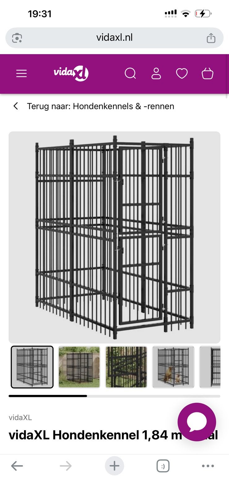 vidaXL Hondenkennel 1,84 m² staal, Ophalen, Nieuw, 110 cm of meer, 100 cm of meer