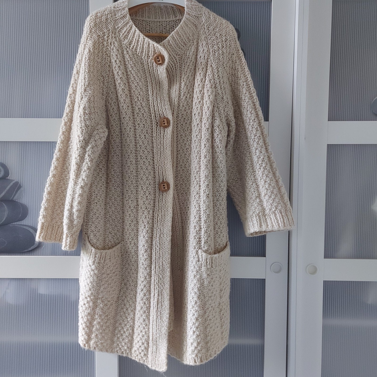 prachtig handgebreid wollen iers aran vest ecru mt s tm l, Verzenden, Beige, Maat 42/44 (L), Zo goed als nieuw