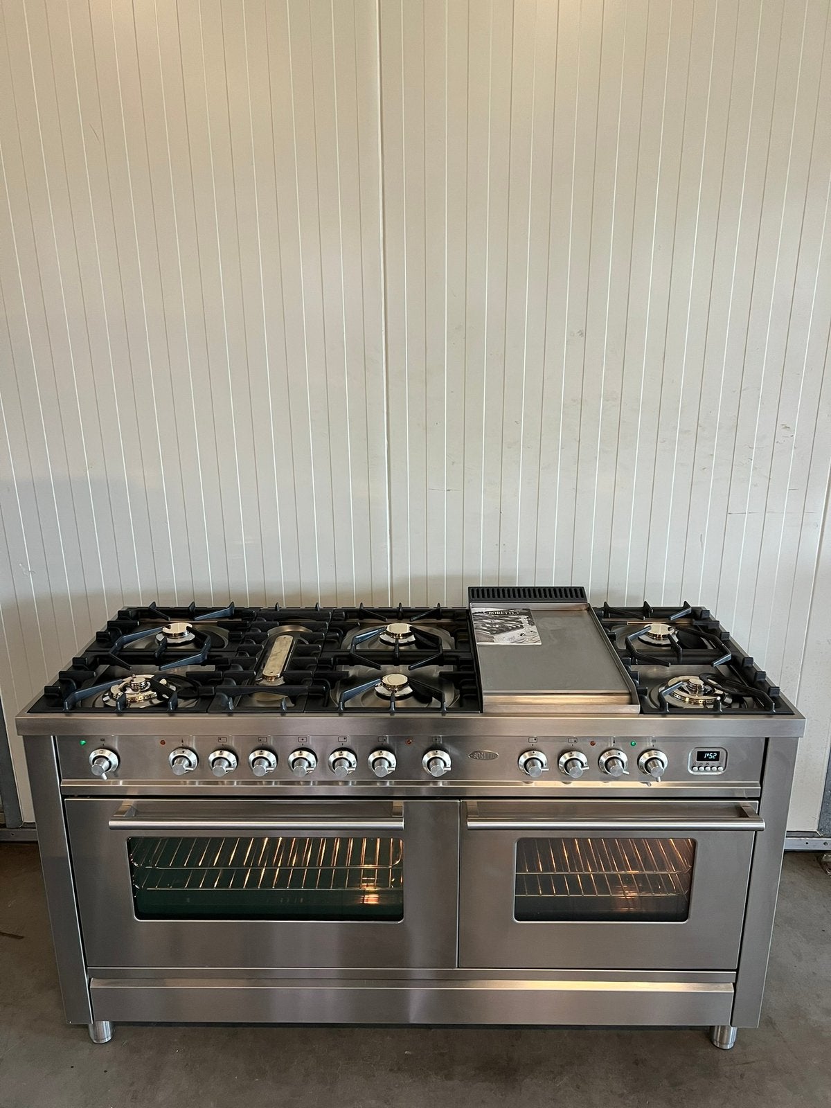 Luxe Boretti Fornuis 8 pits RVS dubbele oven - 150 cm breed, 60 cm of meer, Grill, Ophalen of Verzenden, Zo goed als nieuw