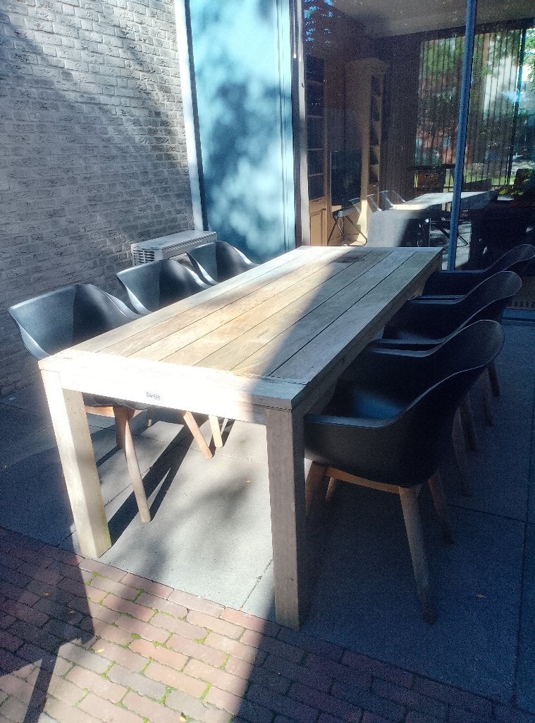 Tuintafel hout met 6 kuipstoelen, Tuin en Terras, Ophalen, Gebruikt, Rechthoekig, Hout