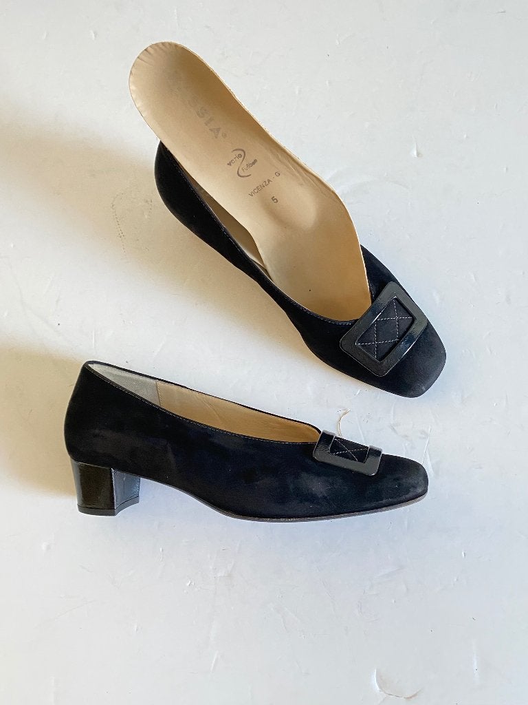 K325 Hassia mt 38/G Leren pumps schoenen lage hak leer zwart, Hassia, Pumps, Zwart, Ophalen of Verzenden