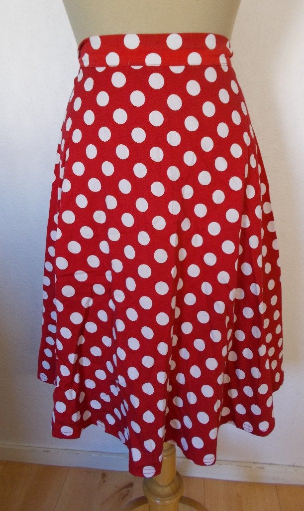 100% katoen leuke rode retro look dots lange rok! M/L, Maat 38/40 (M), Zo goed als nieuw, Onder de knie, Meerkleurig
