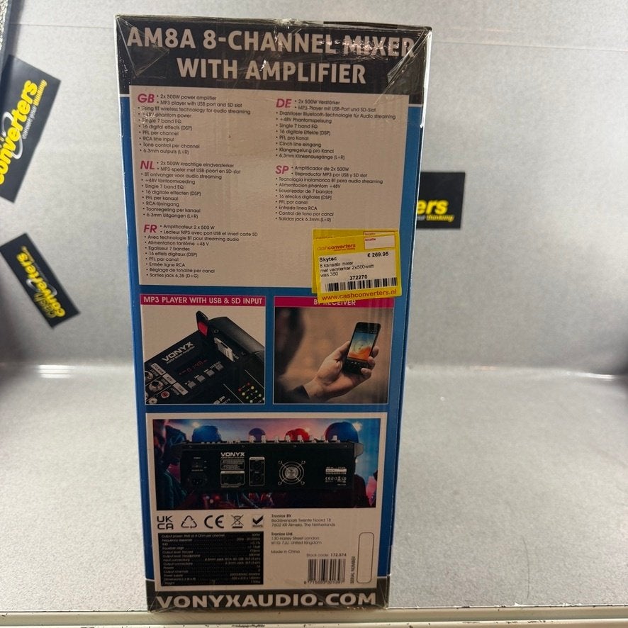8 Kanaals Mixer met versteker | 2x300watt | nieuw | 372270, Ophalen of Verzenden, Nieuw, 5 tot 10 kanalen