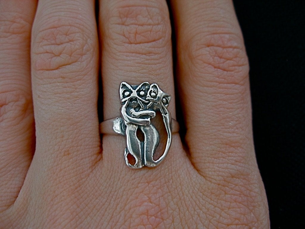 Zilveren 925 zilver ring twee poezen / katten maat 19.75, Verzenden, 19 tot 20, Nieuw, Dame of Heer