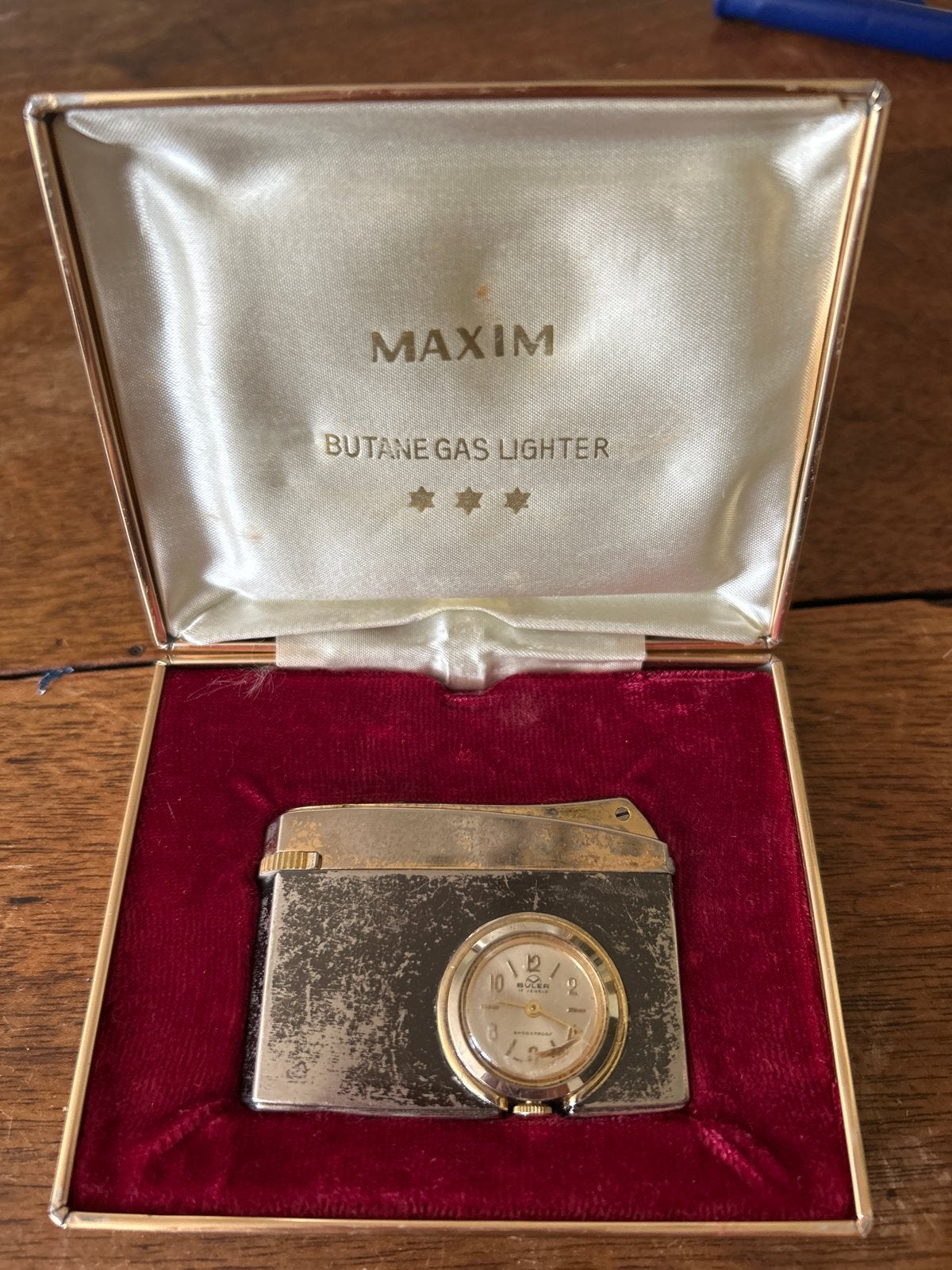 Vintage Maxim Butaan Gas Aansteekhorloge in Doos, Ophalen of Verzenden, Overige materialen, 1960 of later