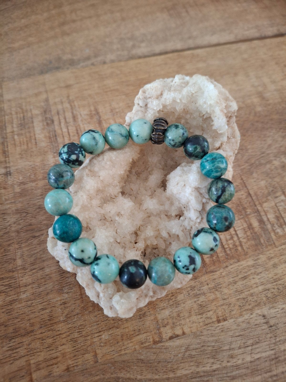 Afrikaanse turkoois natuurkralen armband 10mm, Overige materialen, Met bedels of kralen, Blauw, Nieuw