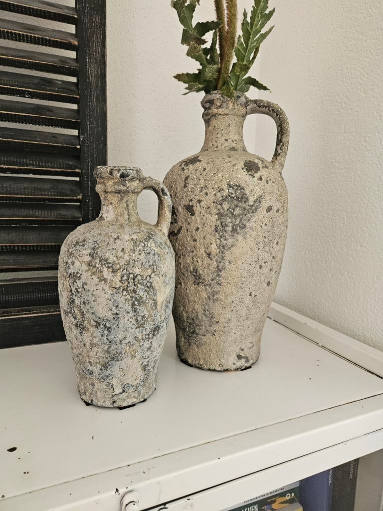Set 2 sobere landelijke vazen kruiken, Huis en Inrichting, Woonaccessoires | Vazen, Ophalen, Overige kleuren, Aardewerk of Porselein
