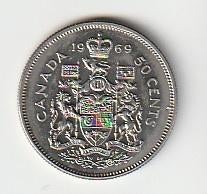 50  cent  1969  Canada. km. 75.1, Ophalen of Verzenden, Noord-Amerika, Losse munt