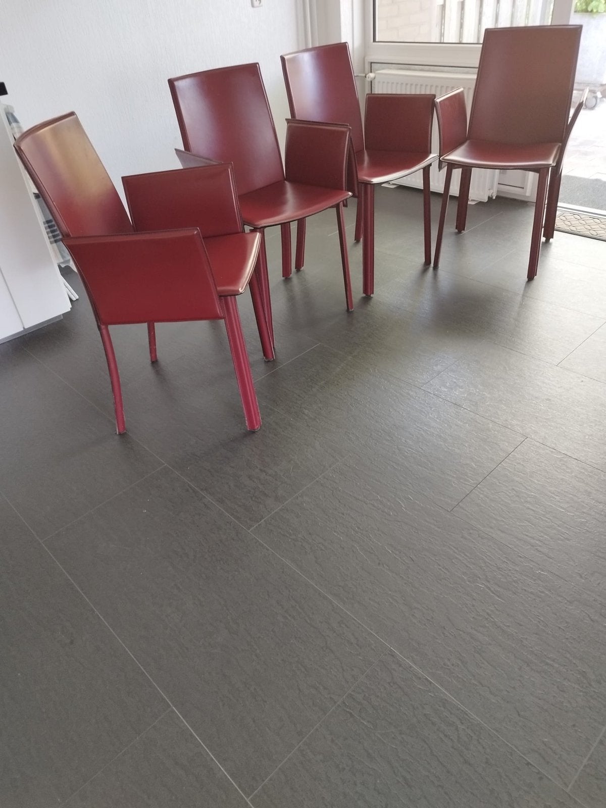 4 leren stoelen, Ophalen, Leer, Zo goed als nieuw, Vier